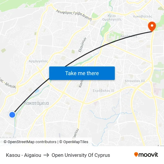 Kasou - Aegean to Open University of Cyprus map