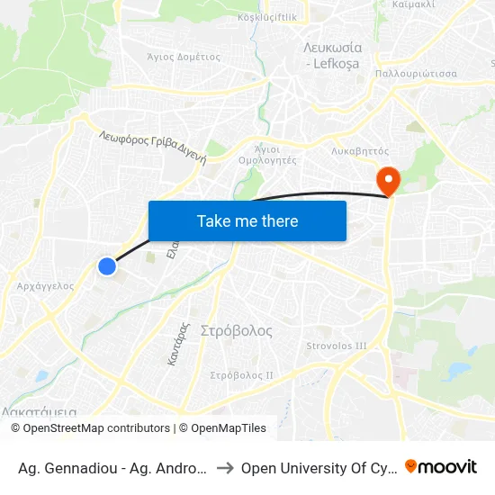 Ag. Gennadiou - Ag. Andronikou to Open University of Cyprus map