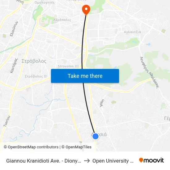 Giannou Kranidioti Ave. - Dionysiou Solomou to Open University of Cyprus map