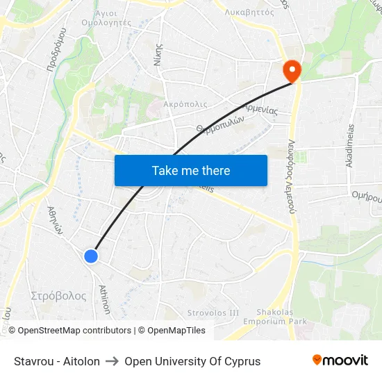 Stavrou - Aitolon to Open University of Cyprus map