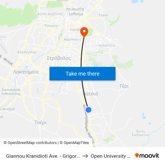 Giannos Kranidiotis Ave - Grigorios Papaflessas to Open University of Cyprus map
