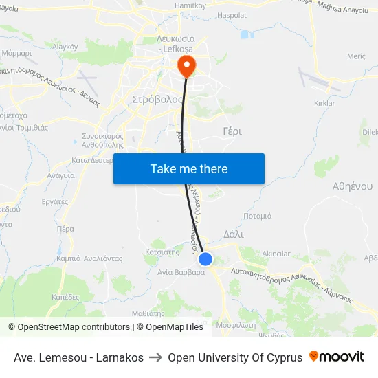 Lemesos Avenue - Larnakos to Open University of Cyprus map