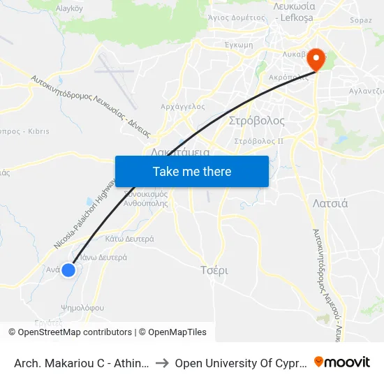Arch. Makariou C - Athinas to Open University of Cyprus map