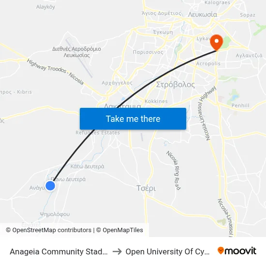 Anageia Comm. Stadium to Open University of Cyprus map