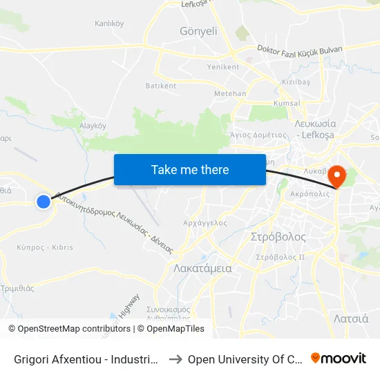 Grigori Afxentiou - Industrial Area to Open University of Cyprus map