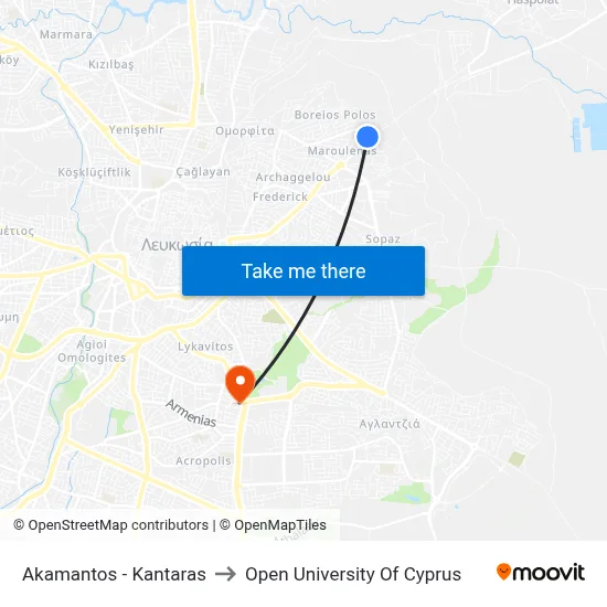 Akamantos - Kantaras to Open University of Cyprus map