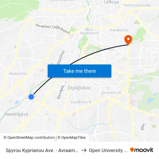 Spyrou Kyprianou Avenue - Avraam Antoniou Jumbo to Open University of Cyprus map
