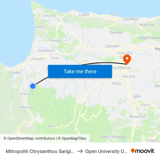 Mitropoliti Chrysanthou Sarigianni - Atsas to Open University of Cyprus map