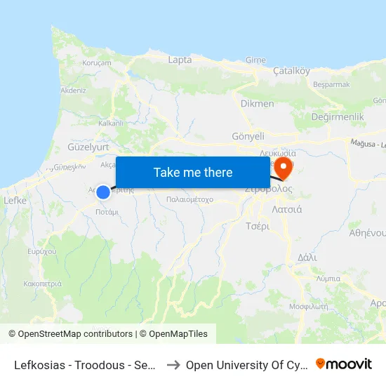 Lefkosias - Troodous - Sedigep to Open University of Cyprus map