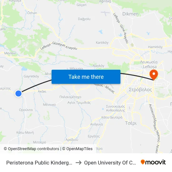 Peristerona Public Kindergarden to Open University of Cyprus map