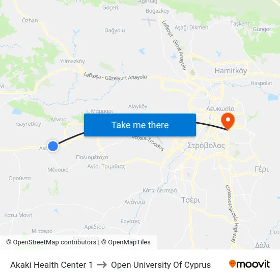 Akaki Health Center to Open University of Cyprus map