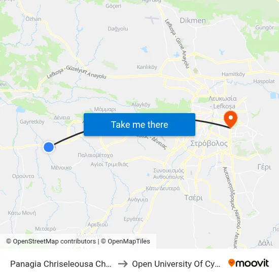 Panagia Chriseleousa Church to Open University of Cyprus map