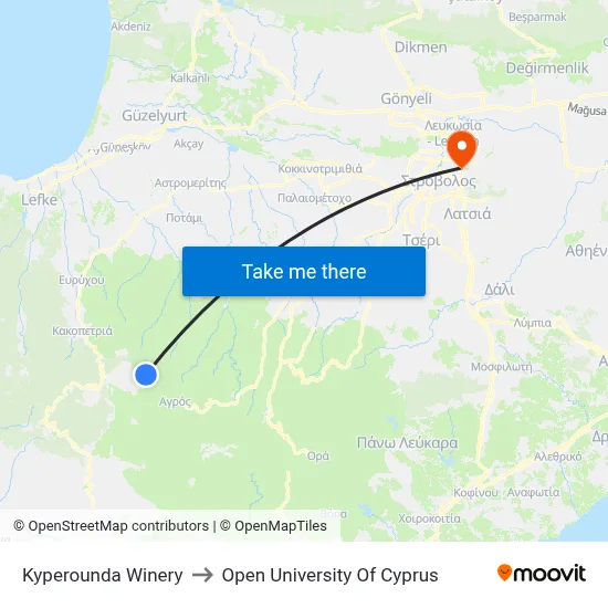 Kyperounda Winery to Open University of Cyprus map