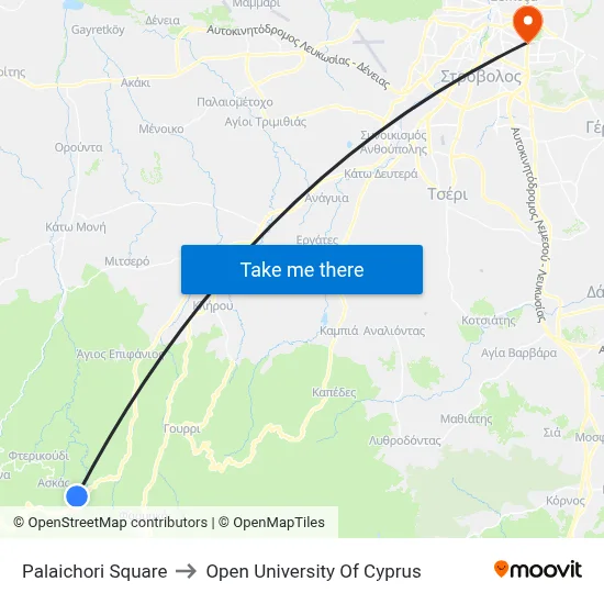 Palaichori Square to Open University of Cyprus map