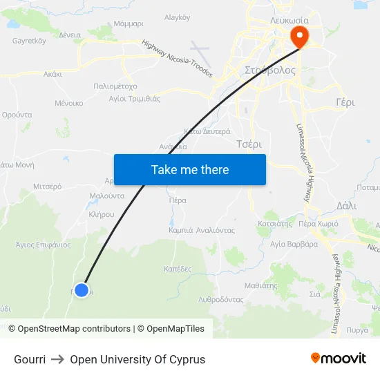 Gourri to Open University of Cyprus map