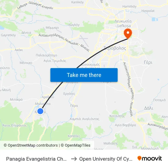 Panagia Evangelistria Church to Open University of Cyprus map