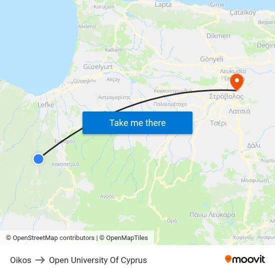 Oikos to Open University of Cyprus map