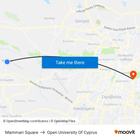 Mammari Square to Open University of Cyprus map