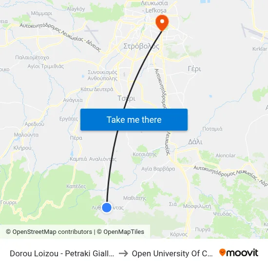 Dorou Loizou - Petraki Giallourou to Open University of Cyprus map