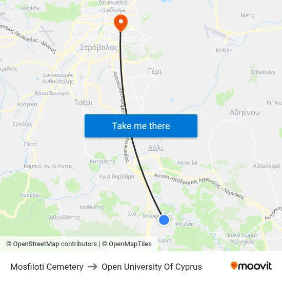 Mosfiloti Cemetery to Open University of Cyprus map