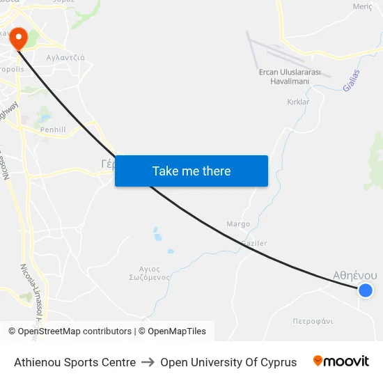 Athienou Sports Centre to Open University of Cyprus map
