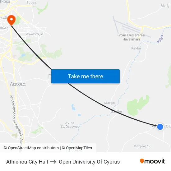 Athienou City Hall to Open University of Cyprus map