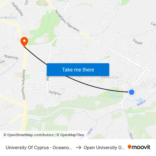 University of Cyprus - Oceanography Center to Open University of Cyprus map