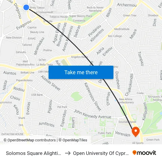Solomos Square Alighting to Open University of Cyprus map