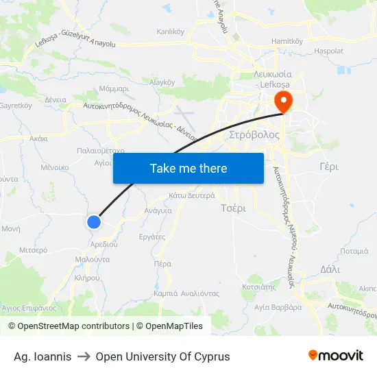 Ag. Ioannis to Open University of Cyprus map