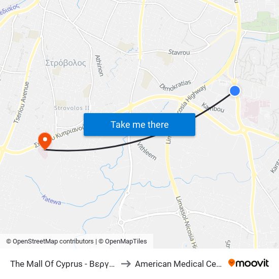 The Mall Of Cyprus - Βεργίνας to American Medical Center map