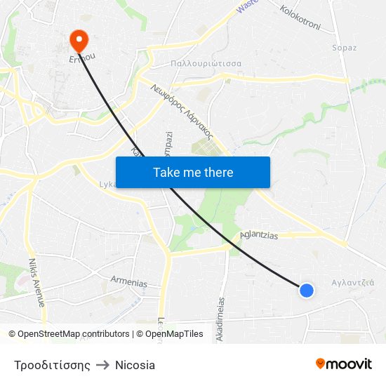 Τροοδιτίσσης to Nicosia map