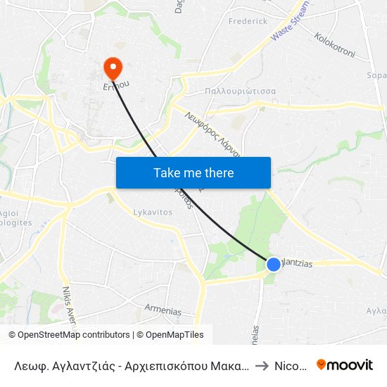 Λεωφ. Αγλαντζιάς - Αρχιεπισκόπου Μακαρίου Γ to Nicosia map