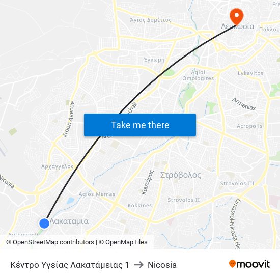 Κέντρο Υγείας Λακατάμειας 1 to Nicosia map