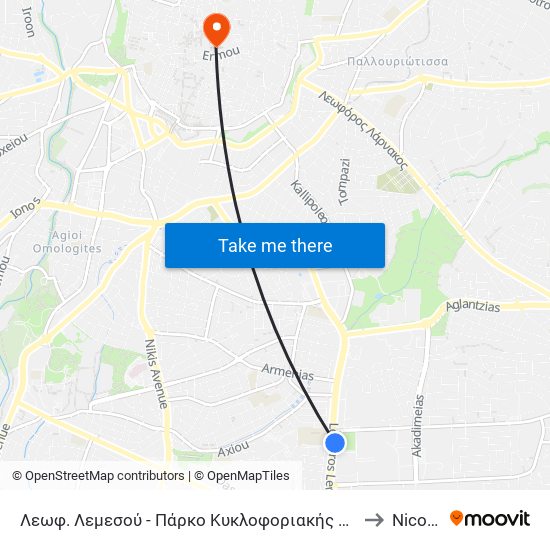 Λεωφ. Λεμεσού - Πάρκο Κυκλοφοριακής Αγωγής to Nicosia map