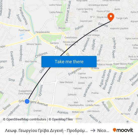 Λεωφ. Γεωργίου Γρίβα Διγενή - Προδρόμου 1 to Nicosia map