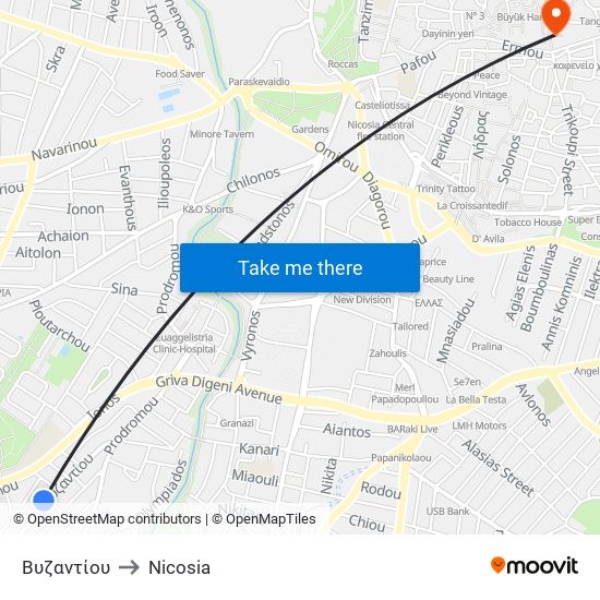 Βυζαντίου to Nicosia map