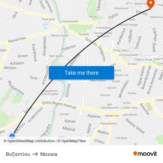 Βυζαντίου to Nicosia map