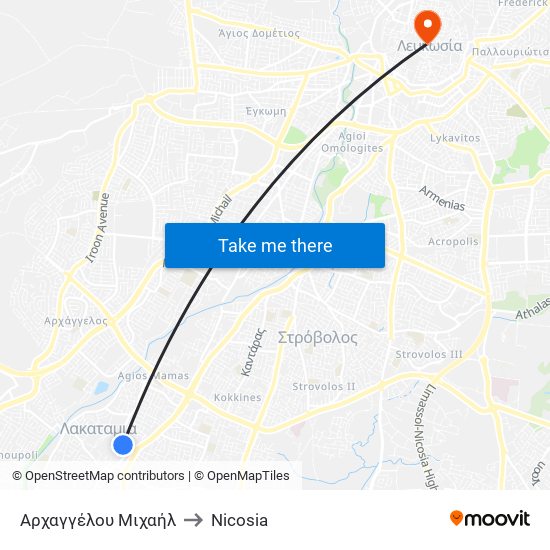 Αρχαγγέλου Μιχαήλ to Nicosia map