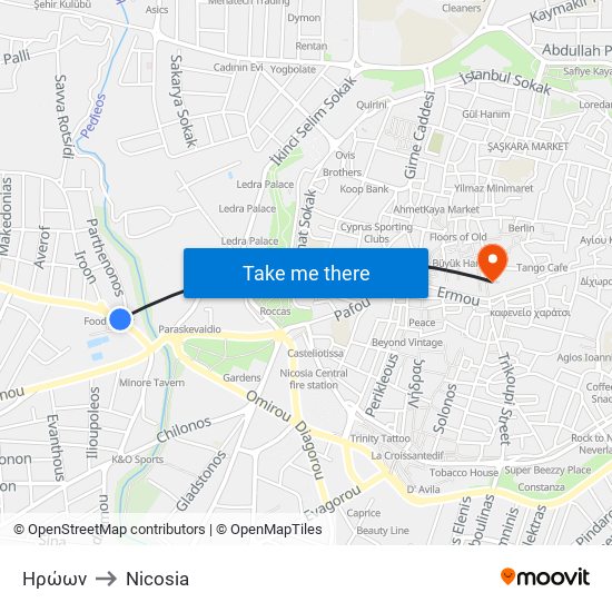 Ηρώων to Nicosia map