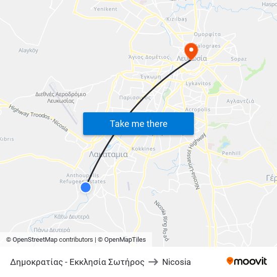 Δημοκρατίας to Nicosia map