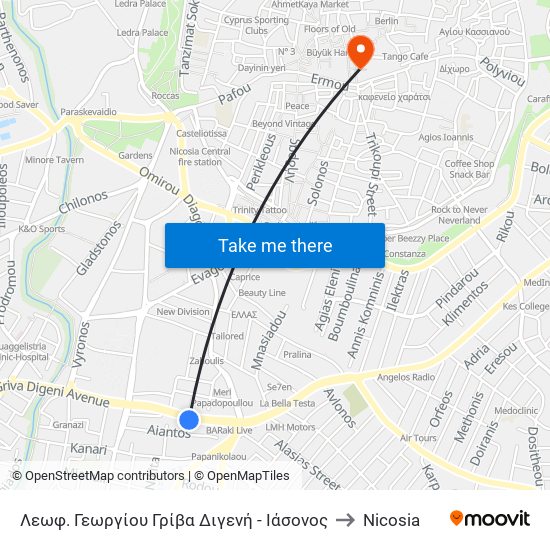 Λεωφ. Γεωργίου Γρίβα Διγενή - Ιάσονος to Nicosia map