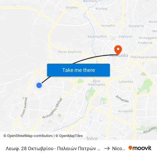 Λεωφ. 28 Οκτωβρίου - Παλαιών Πατρών Γερμανού to Nicosia map