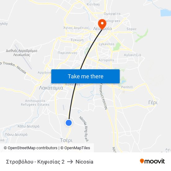 Στροβόλου - Κηφισίας 2 to Nicosia map