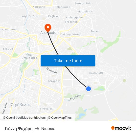 Γιάννη Ψυχάρη to Nicosia map