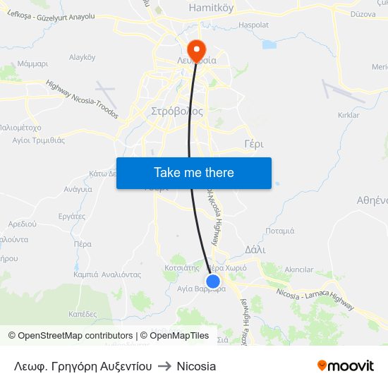 Λεωφ. Γρηγόρη Αυξεντίου to Nicosia map