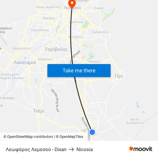 Λεωφόρος Λεμεσού - Dixan to Nicosia map