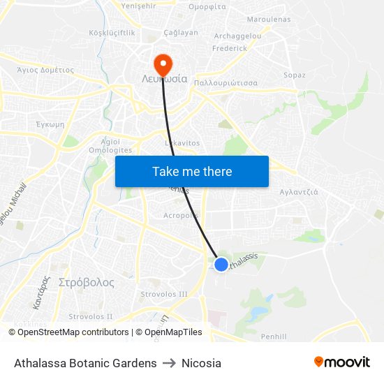 Athalassa Botanic Gardens to Nicosia map