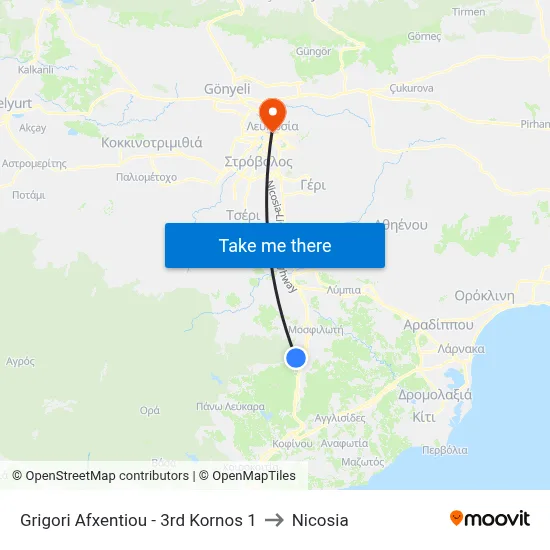 Grigori Afxentiou - 3rd Kornos to Nicosia map