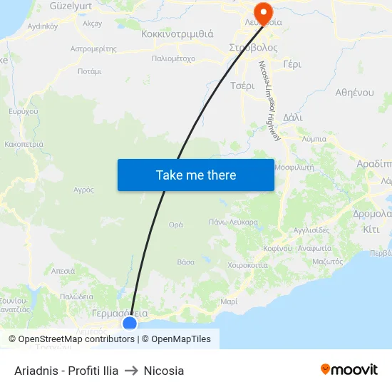 Ariadne - Prophet Elias to Nicosia map