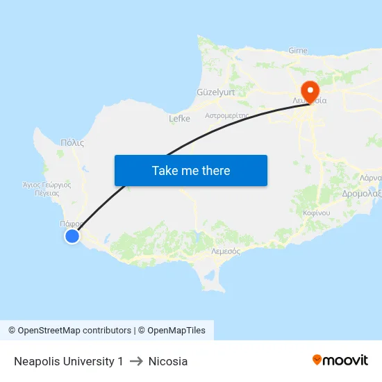 Neapolis University to Nicosia map